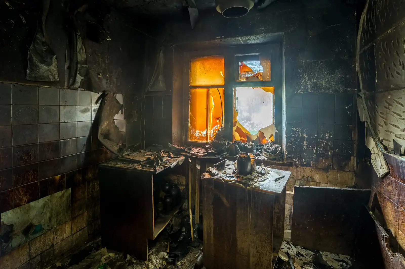 Fire damage restoration crew responding to a house fire in Buena Park, CA